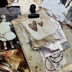 coffee dyed cotton stamped bits